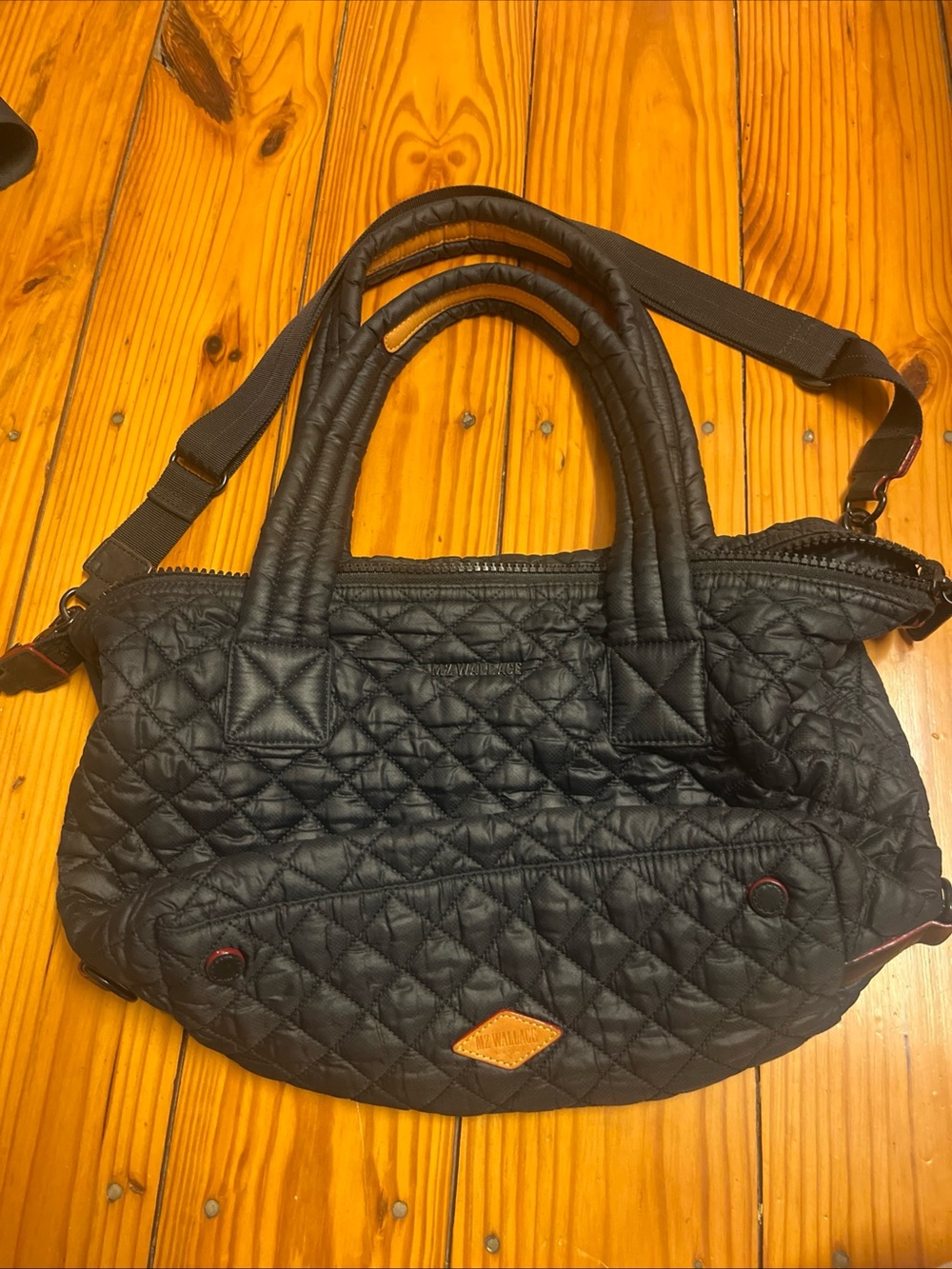 MZ Wallace Quilted Black Shoulder Satchel with Detachable Strap
